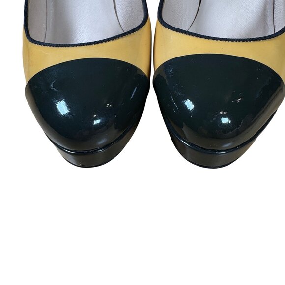 Chanel CC Patent Leather Cap Toe Multicolor Metal Heel Pumps Size 38.5 - Picture 5 of 13